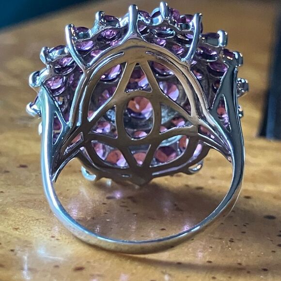 Natural Rhodolite Garnet Sterling Silver Cocktail Ring Size 10 - Picture 4 of 8